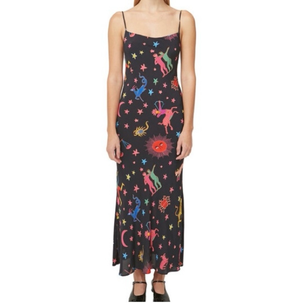 RHODE Red and Blue Sleeveless Slip Maxi Dress